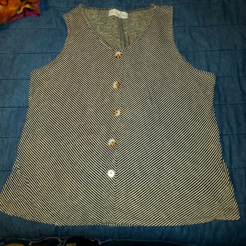 French Laundry Black and White Striped Button-Down Top